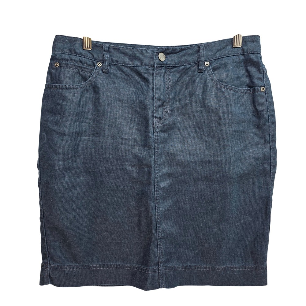 J Jill All Linen Mini Pencil Skirt Womens 6 Casual 5 Pocket Blue Preppy Short